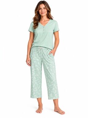 Karen Neuburger Mint Green Short-Sleeve Henley Pajama Set